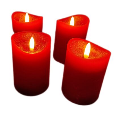 LED küünlad, punased, päris vahast (4tk, Ø7,5x12,5cm)