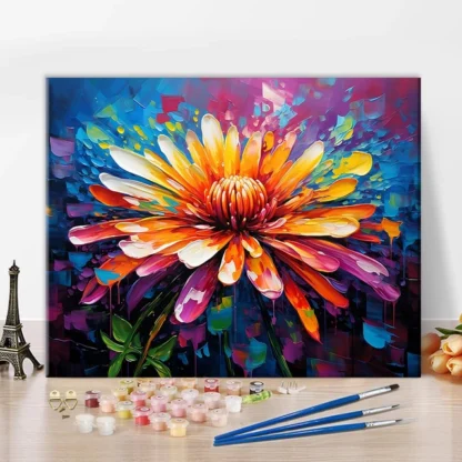 Numbrite jägi maalimise komplekt täiskasvanutele koos värvide ja pintslitega - Suur lill. 40x50 cm