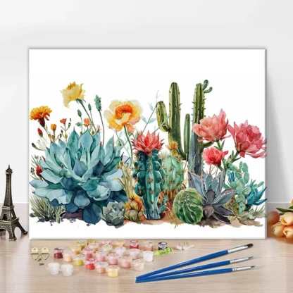 Numbrite jägi maalimise komplekt täiskasvanutele koos värvide ja pintslitega - Kaktused. 40x50 cm