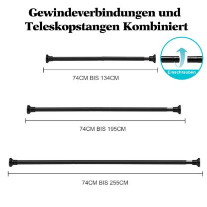 Duššitoru, must, pikendatav (70-195cm) - Image 3