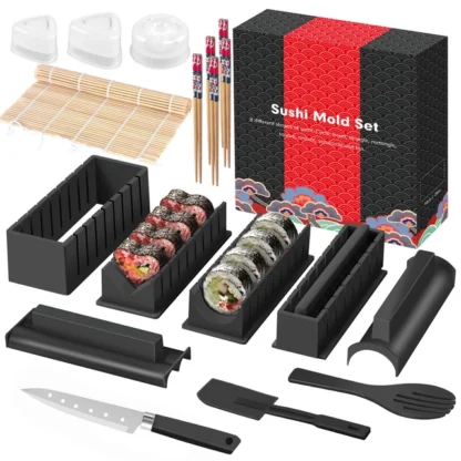 20-osaline sushi valmistamise komplekt koos noa, vormide ja kõige muuga