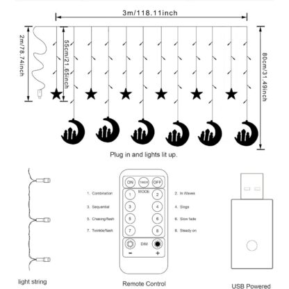 LED valguskardin, tähed ja kuu (138 LED) - Image 2