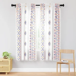 Lilledega tupsudega kardinad 2 tk, 142x183 cm