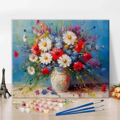 Numbrite jägi maalimise komplekt täiskasvanutele koos värvide ja pintslitega - Lilled vaasis. 40x50 cm