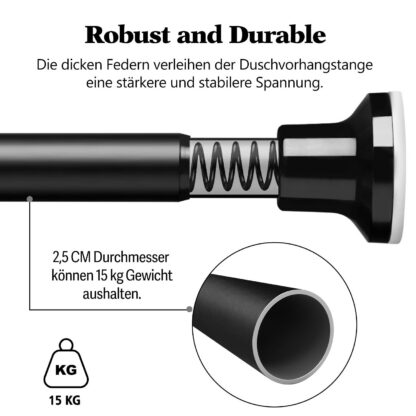 Duššitoru, must, pikendatav (70-195cm) - Image 2