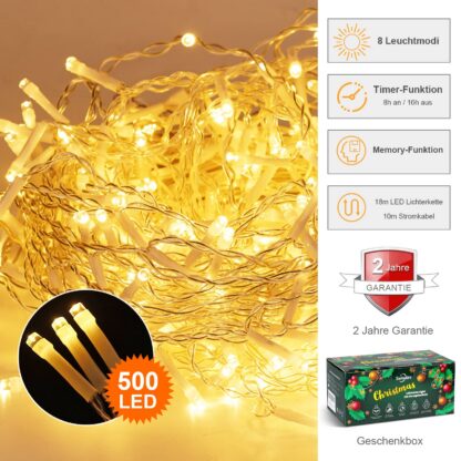 LED valguskett, soe valgus (18m, 500 LED) - Image 2