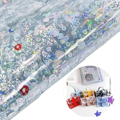 Läbipaistev PVC nahk, läikiva mustriga, 1 tk, juhuslik muster (30x135cm) - Image 3