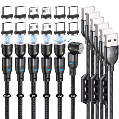 Magnetilised laadimiskaablid (6 tk, 0.5-3m), mustad, micro USB ja USB C otstega