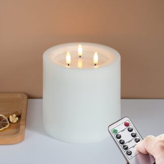 Hästi lai kolme leegiga LED-küünal, pärisvahast (Ø15cm, 15cm)
