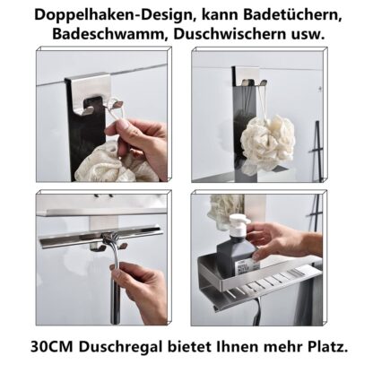 Duššikabbini küljes rippuv riiul, värv must (30cm) - Image 3