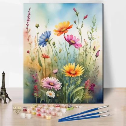 Numbrite järgi maalimise komplekt Lilled, 40x50 cm, värvid, pintslid jm vajalik kaasas