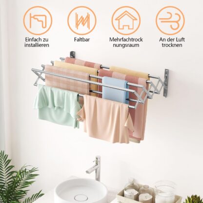 Seinale kinnitatav riidekuivatusrest, pikendatav, veekindel (80cm, 8 rida) - Image 3
