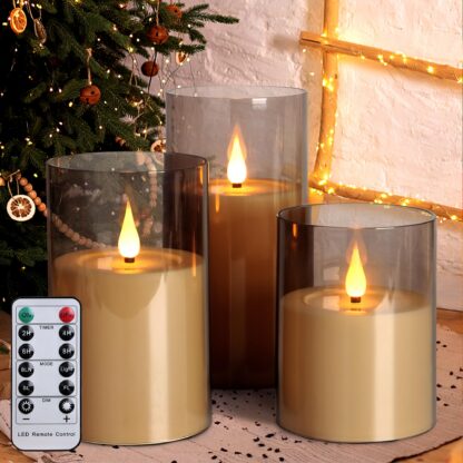 Kolm kattega LED-küünalt, puldiga (3tk, 7,5x10cm, 12,5cm, 15cm)