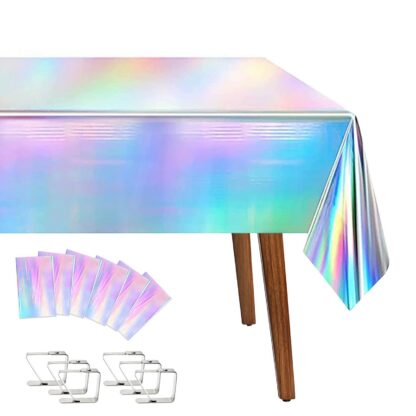Värvilised läikivad plastikust laudlinad (6tk, 137x274cm), koos klipsidega