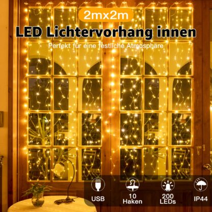 LED valguskardin, soe valgus (200x200cm, 200 LED) - Image 2