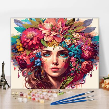 Numbrite järgi maalimise komplekt Tüdruk pärjaga (40x50cm)