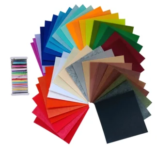 Värvilised paksust vildist lehed 15x15 cm, 40 eri värvi lehte komplektis + niidid
