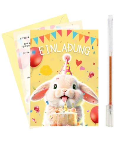 Erinevate kujundustega saksakeelsed sünnipäevakutsed, juhuslik pakk, 12 kutset + pliiats - Image 3