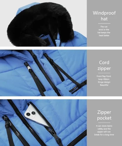 Sinine soe karvase kraega talveparka naistele, suurus M (rü 93 cm) - Image 5