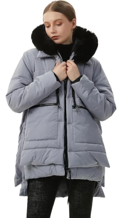 Hall soe karvase kraega talveparka naistele, suurus S (rü 86 cm)