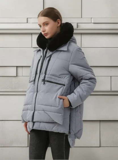 Hall soe karvase kraega talveparka naistele, suurus S (rü 86 cm) - Image 3