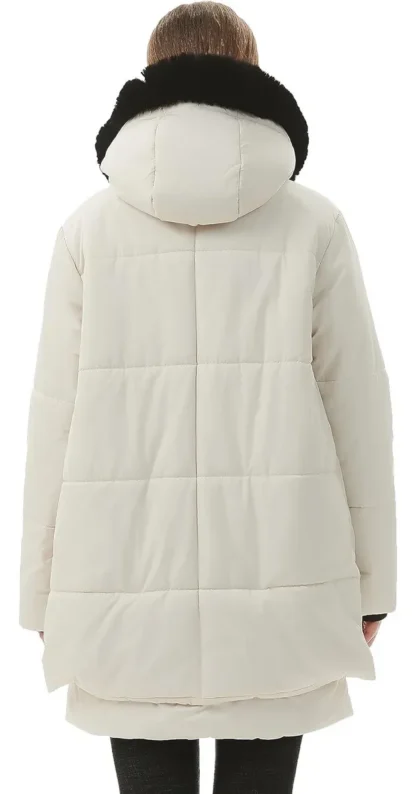 Kreemjasvalge soe karvase kraega talveparka naistele, suurus XL (rü 130 cm) - Image 4