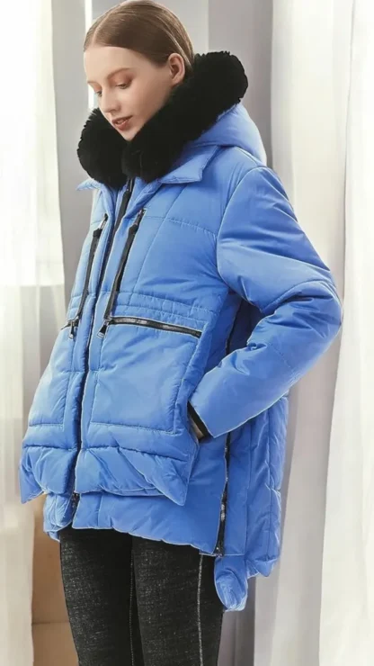 Sinine soe karvase kraega talveparka naistele, suurus M (rü 93 cm) - Image 4