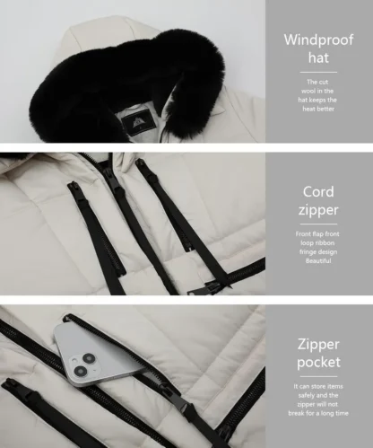 Kreemjasvalge soe karvase kraega talveparka naistele, suurus XL (rü 130 cm) - Image 5