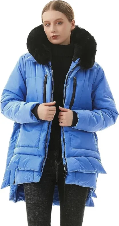 Sinine soe karvase kraega talveparka naistele, suurus M (rü 93 cm) - Image 2