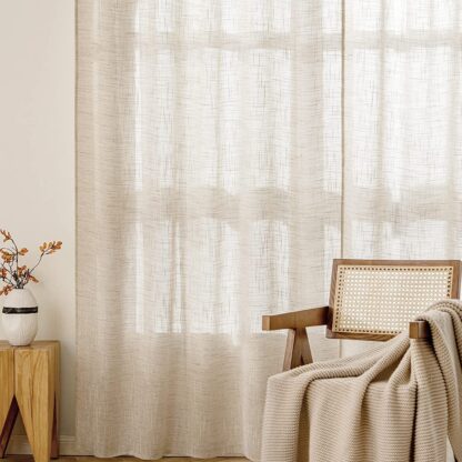 Heledad pruunisäbrulised valged linase välimusega kardinad (2tk, 140x145cm) (pildil on samad aga pikemad kardinad) - Image 3