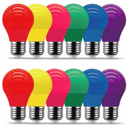 Värvilised LED pirnid (12tk, 5W), sobivad tavalisse E27 soklisse