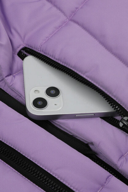 Lilla soe karvase kraega talveparka naistele, suurus M (rü 93 cm) - Image 7