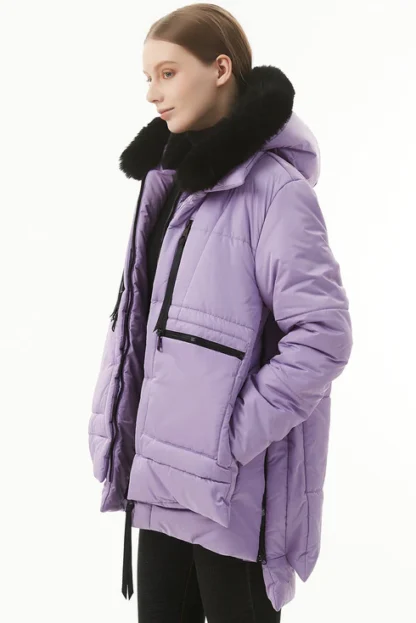 Lilla soe karvase kraega talveparka naistele, suurus M (rü 93 cm) - Image 3