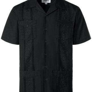 Meeste särk, tikandiga, lühikeste varrukatega, must (s. L)