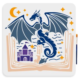 Draakoni ja lossi šabloon, muinasjutuline (30x30cm)