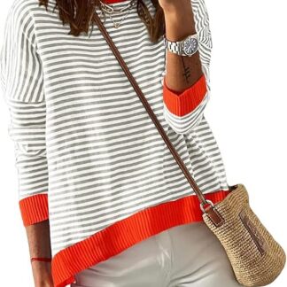 Hallitriibuline puuvillane laia lõikega džemper suurus XL