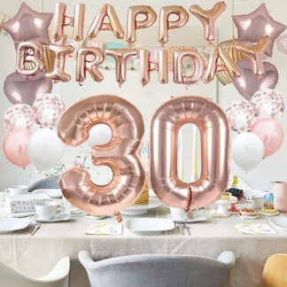 Sünnipäevakaunistuste komplekt, roosakuldne (30. sünnipäevaks)