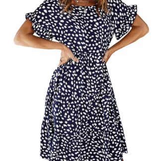 Naiste vabaaja kleit, A-lõikeline, lilleline, volangidega, suurus S