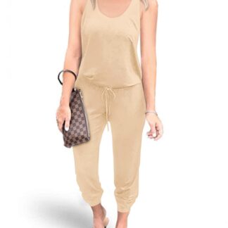 Naiste varrukateta kombinesoon-pükstükk, veniva vöökohaga, taskutega, aprikoosivärvi (M)