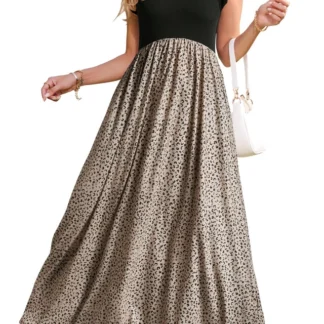 Pikk pruunikirju seelikuga pehme veniv kleit suurus S