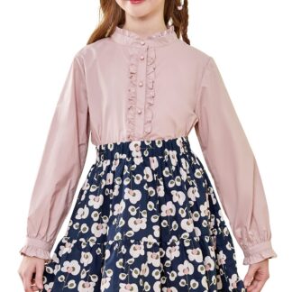 Tüdrukute pikkade varrukatega pluus, volangidega, roosa, puuvillane (s. 9-10a)