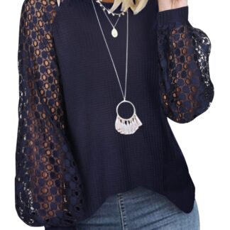 Tumesinine pitsvarrukatega džemper suurus L