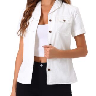 Naiste lühikeste varrukatega teksaspluus, valge (s. XS)