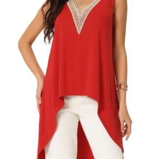 Naiste varrukateta pluus, V-kaelusega, asümmeetriline, punane (L)