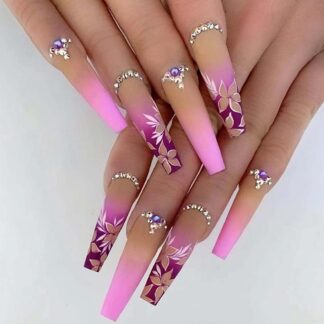 Pikad kandilised kunstküüned, roosad, lillelise mustriga, kleepsuga (24tk)