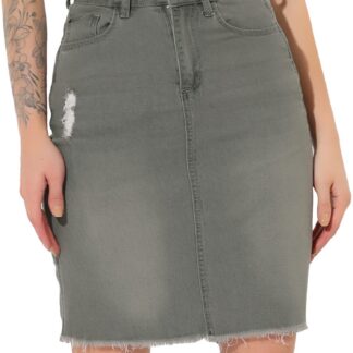 Naiste teksaseelik, hall, kõrge vöökohaga, rebitud äärega (s. XS)