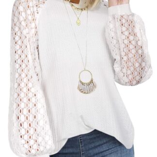 Valge pitsvarrukatega džemper suurus L