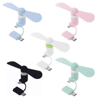 Mini telefoni ventilaatorid, 5 tk,  USB (Android/Type-C, must, valge, roosa, roheline ja sinine)