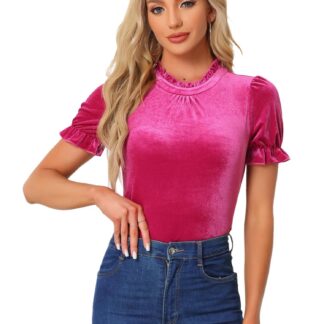 Sametist rüüskraega pluus, roosa (s. XS)