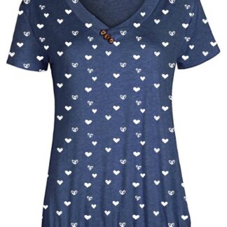 Naiste veniv pluus, V-kaelusega, plisseeritud, nööpidega, tumesinine, südamega (s. S)